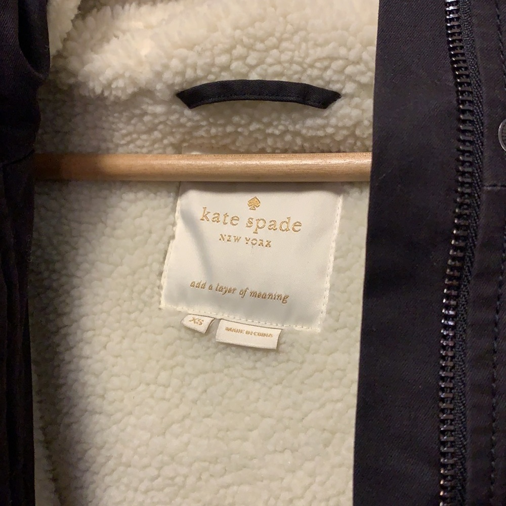 Kate Spade Black Floral Jacket with Pink Fur Trim - Picture 9 of 11